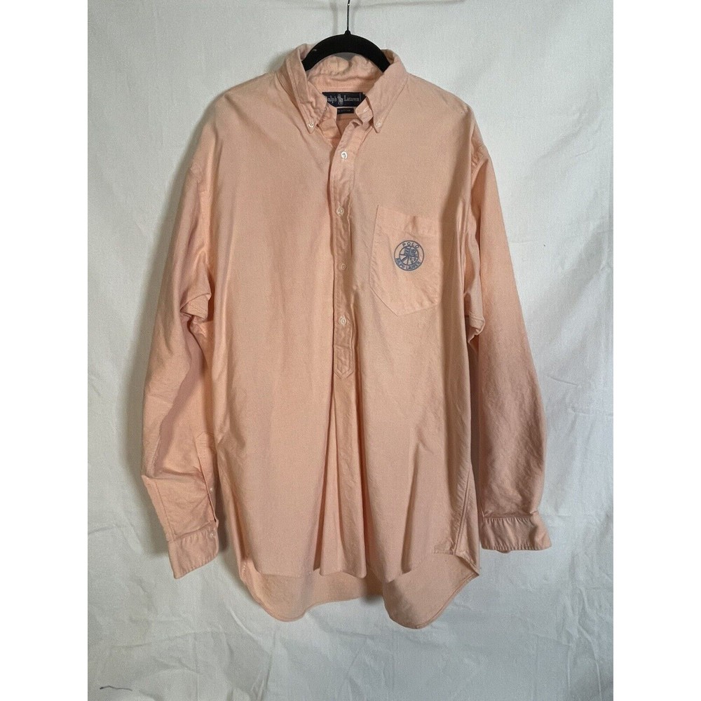 Ralph Lauren Vintage Pullover Button Down Shirt Pink Salmon Size Large Cotton